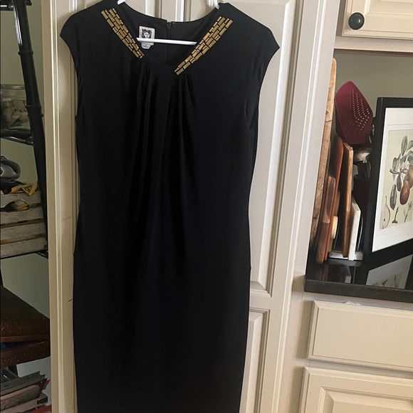 Anne Klein Black Midi Dress with Gold Details - Picture 1 of 11